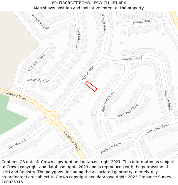 80, FIRCROFT ROAD, IPSWICH, IP1 6PX: Location map and indicative extent of plot