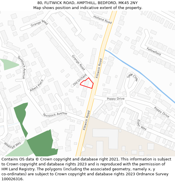 80, FLITWICK ROAD, AMPTHILL, BEDFORD, MK45 2NY: Location map and indicative extent of plot