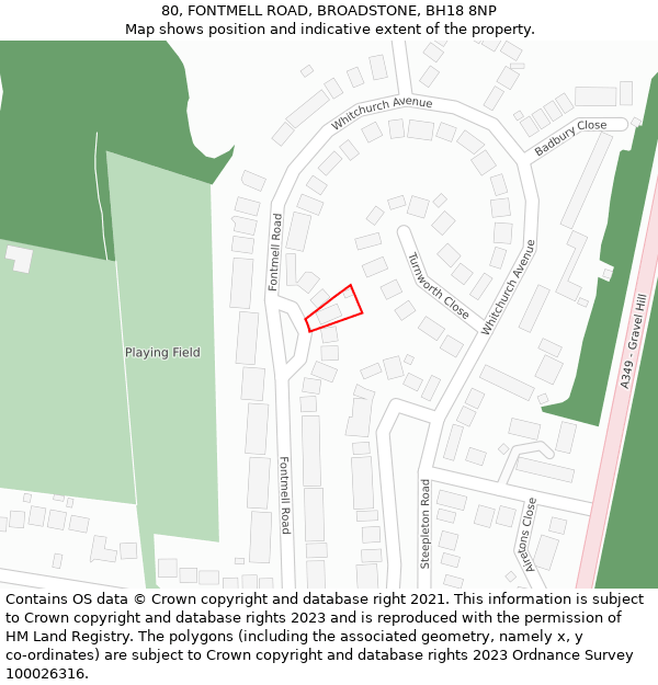 80, FONTMELL ROAD, BROADSTONE, BH18 8NP: Location map and indicative extent of plot