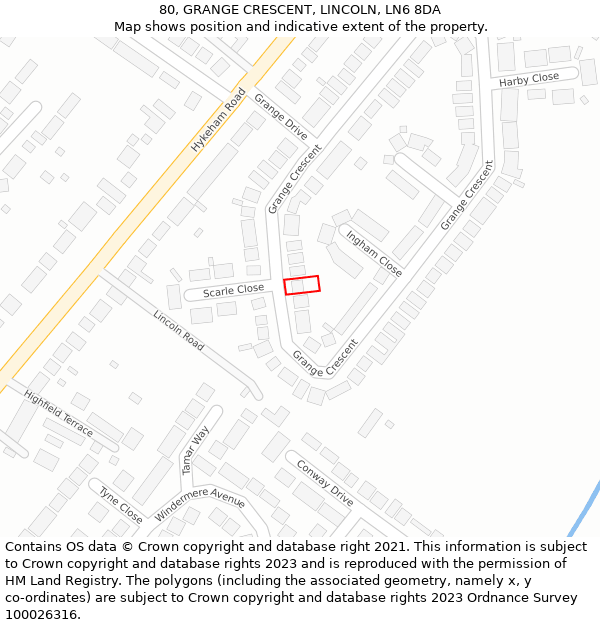 80, GRANGE CRESCENT, LINCOLN, LN6 8DA: Location map and indicative extent of plot