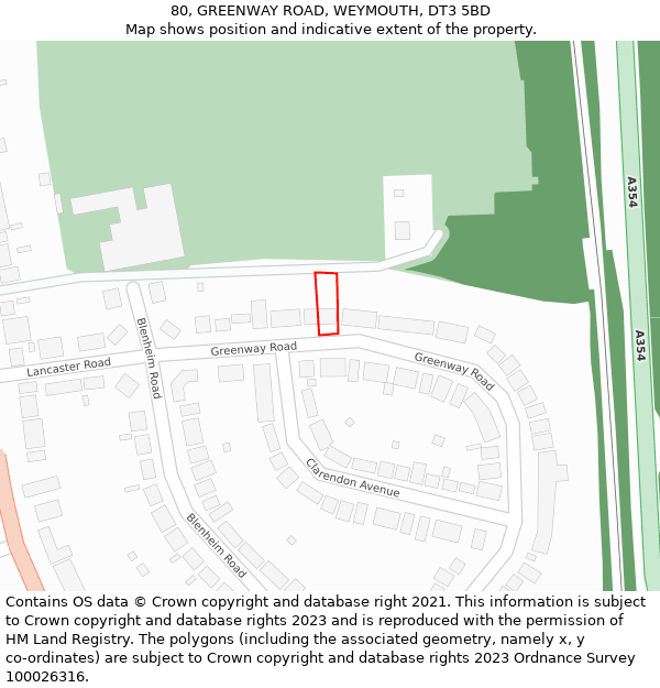 80, GREENWAY ROAD, WEYMOUTH, DT3 5BD: Location map and indicative extent of plot
