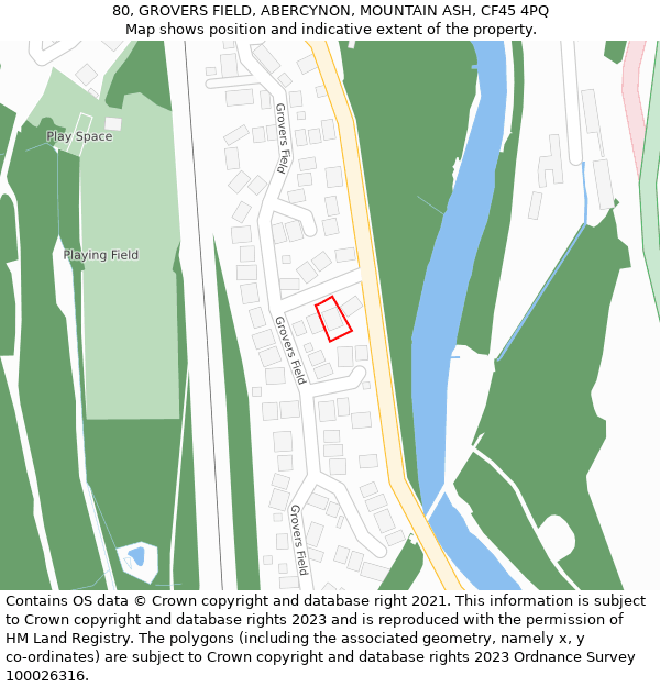 80, GROVERS FIELD, ABERCYNON, MOUNTAIN ASH, CF45 4PQ: Location map and indicative extent of plot