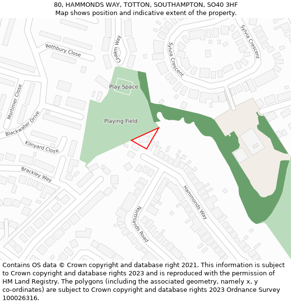 80, HAMMONDS WAY, TOTTON, SOUTHAMPTON, SO40 3HF: Location map and indicative extent of plot