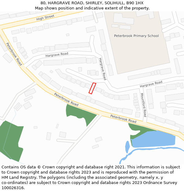 80, HARGRAVE ROAD, SHIRLEY, SOLIHULL, B90 1HX: Location map and indicative extent of plot