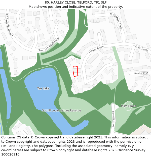 80, HARLEY CLOSE, TELFORD, TF1 3LF: Location map and indicative extent of plot