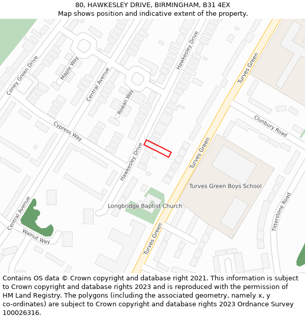 80, HAWKESLEY DRIVE, BIRMINGHAM, B31 4EX: Location map and indicative extent of plot