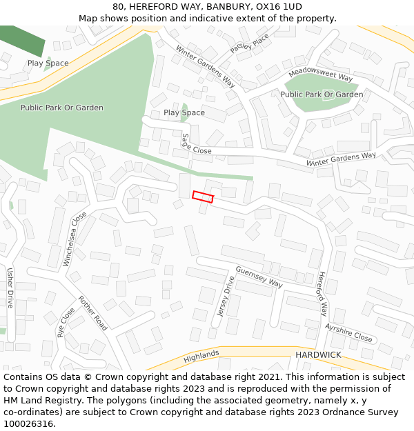 80, HEREFORD WAY, BANBURY, OX16 1UD: Location map and indicative extent of plot