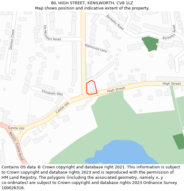 80, HIGH STREET, KENILWORTH, CV8 1LZ: Location map and indicative extent of plot