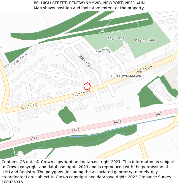 80, HIGH STREET, PENTWYNMAWR, NEWPORT, NP11 4HN: Location map and indicative extent of plot