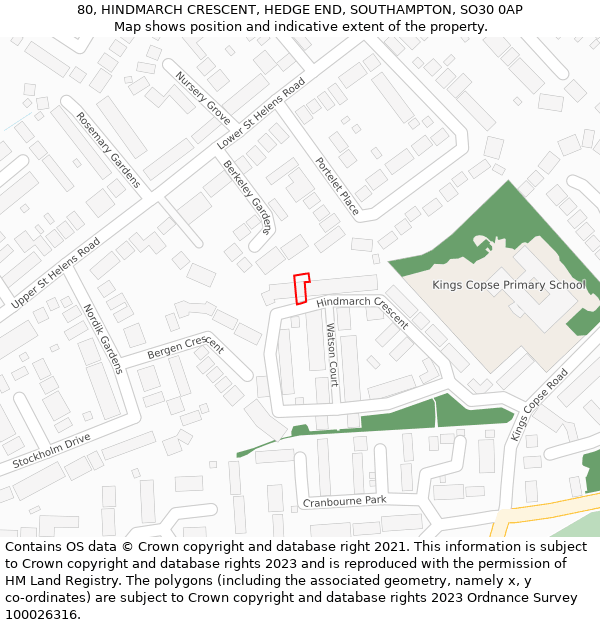 80, HINDMARCH CRESCENT, HEDGE END, SOUTHAMPTON, SO30 0AP: Location map and indicative extent of plot