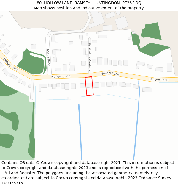 80, HOLLOW LANE, RAMSEY, HUNTINGDON, PE26 1DQ: Location map and indicative extent of plot