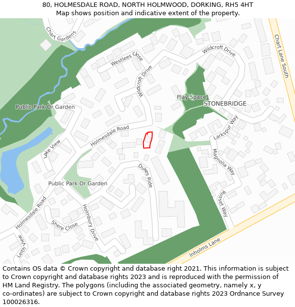 80, HOLMESDALE ROAD, NORTH HOLMWOOD, DORKING, RH5 4HT: Location map and indicative extent of plot