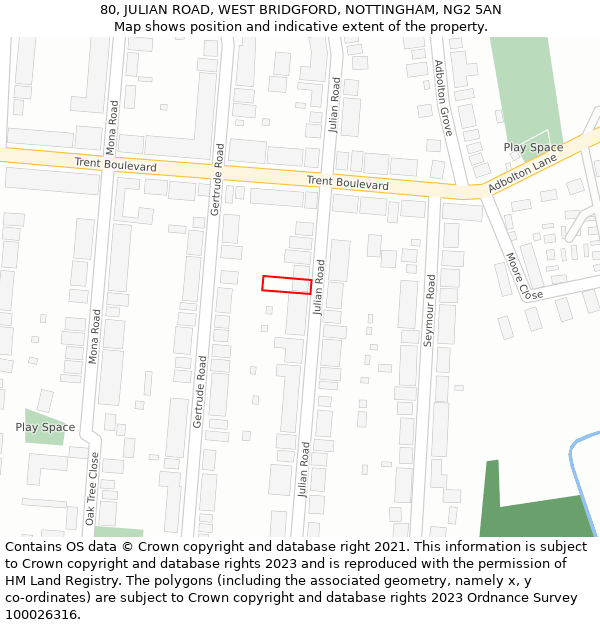 80, JULIAN ROAD, WEST BRIDGFORD, NOTTINGHAM, NG2 5AN: Location map and indicative extent of plot
