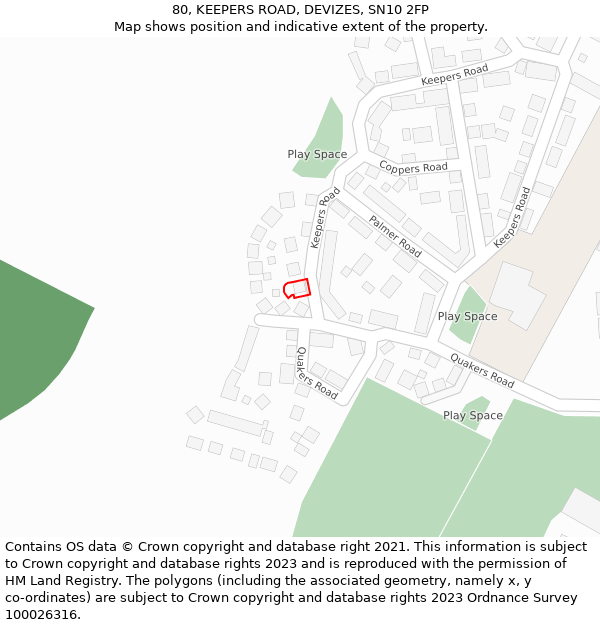 80, KEEPERS ROAD, DEVIZES, SN10 2FP: Location map and indicative extent of plot