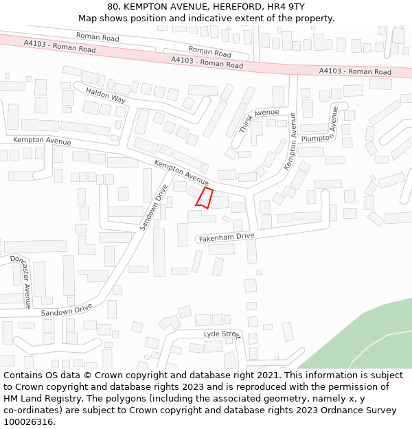 80, KEMPTON AVENUE, HEREFORD, HR4 9TY: Location map and indicative extent of plot