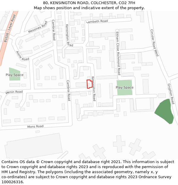 80, KENSINGTON ROAD, COLCHESTER, CO2 7FH: Location map and indicative extent of plot