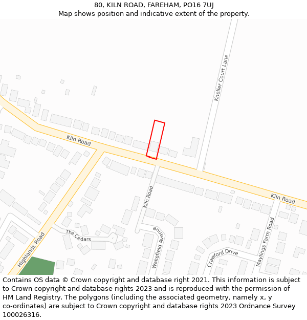 80, KILN ROAD, FAREHAM, PO16 7UJ: Location map and indicative extent of plot