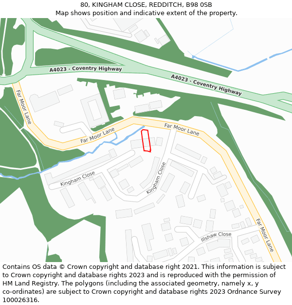 80, KINGHAM CLOSE, REDDITCH, B98 0SB: Location map and indicative extent of plot