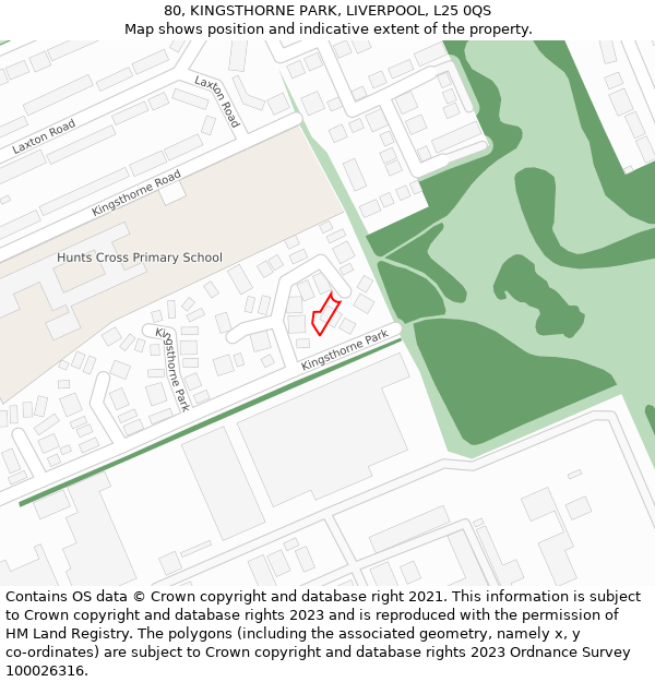 80, KINGSTHORNE PARK, LIVERPOOL, L25 0QS: Location map and indicative extent of plot