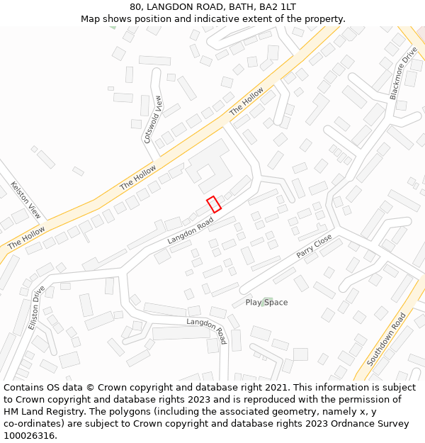 80, LANGDON ROAD, BATH, BA2 1LT: Location map and indicative extent of plot