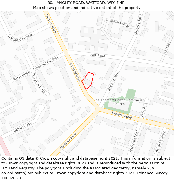 80, LANGLEY ROAD, WATFORD, WD17 4PL: Location map and indicative extent of plot