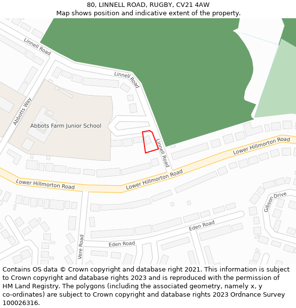 80, LINNELL ROAD, RUGBY, CV21 4AW: Location map and indicative extent of plot