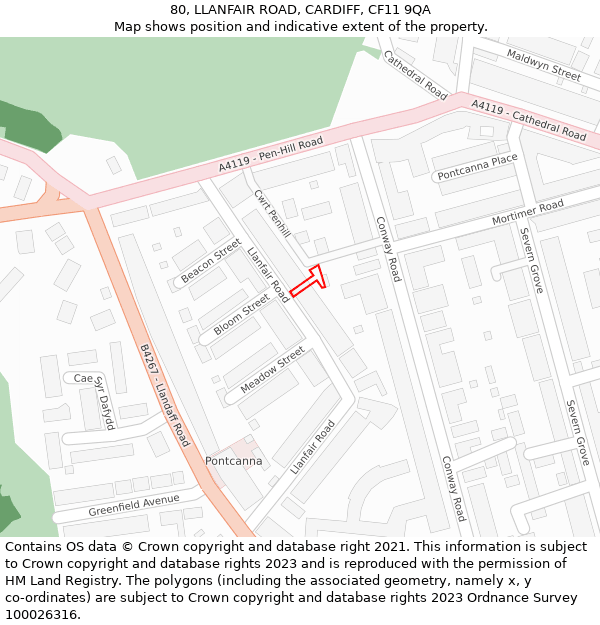 80, LLANFAIR ROAD, CARDIFF, CF11 9QA: Location map and indicative extent of plot