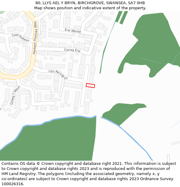 80, LLYS AEL Y BRYN, BIRCHGROVE, SWANSEA, SA7 0HB: Location map and indicative extent of plot