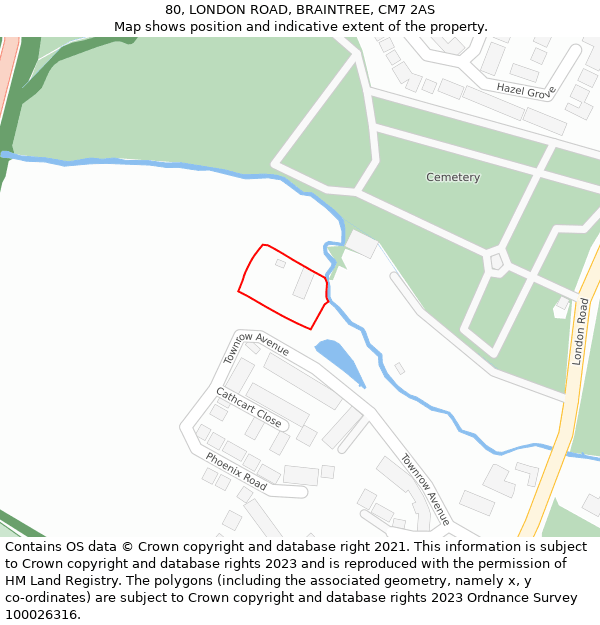 80, LONDON ROAD, BRAINTREE, CM7 2AS: Location map and indicative extent of plot