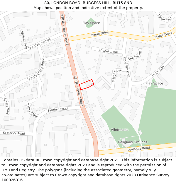 80, LONDON ROAD, BURGESS HILL, RH15 8NB: Location map and indicative extent of plot