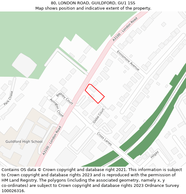 80, LONDON ROAD, GUILDFORD, GU1 1SS: Location map and indicative extent of plot