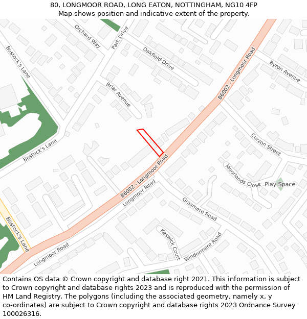 80, LONGMOOR ROAD, LONG EATON, NOTTINGHAM, NG10 4FP: Location map and indicative extent of plot