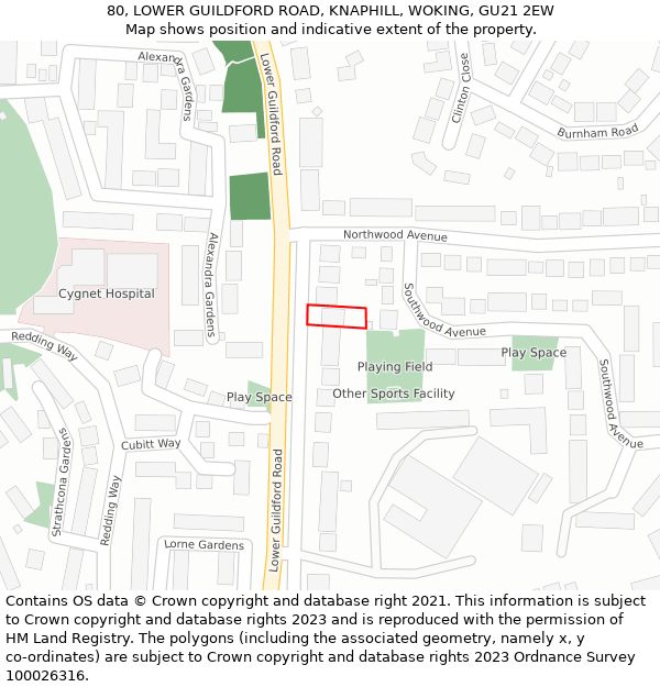 80, LOWER GUILDFORD ROAD, KNAPHILL, WOKING, GU21 2EW: Location map and indicative extent of plot