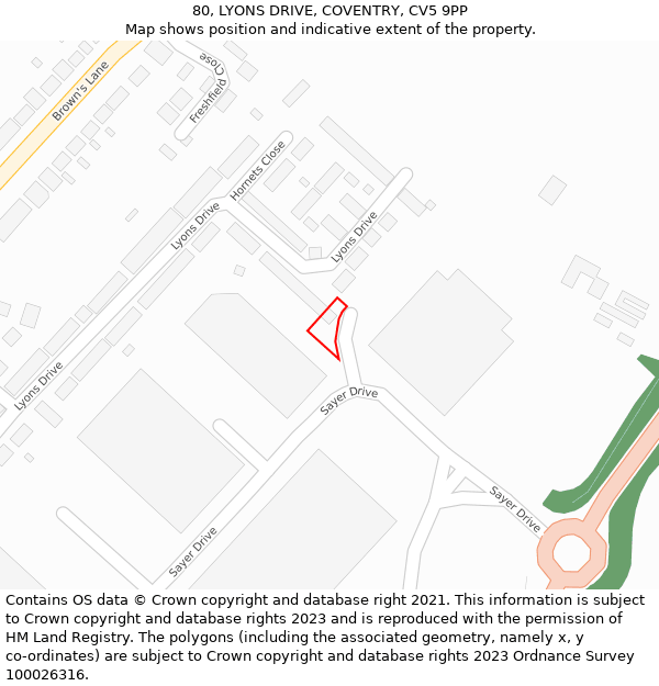 80, LYONS DRIVE, COVENTRY, CV5 9PP: Location map and indicative extent of plot