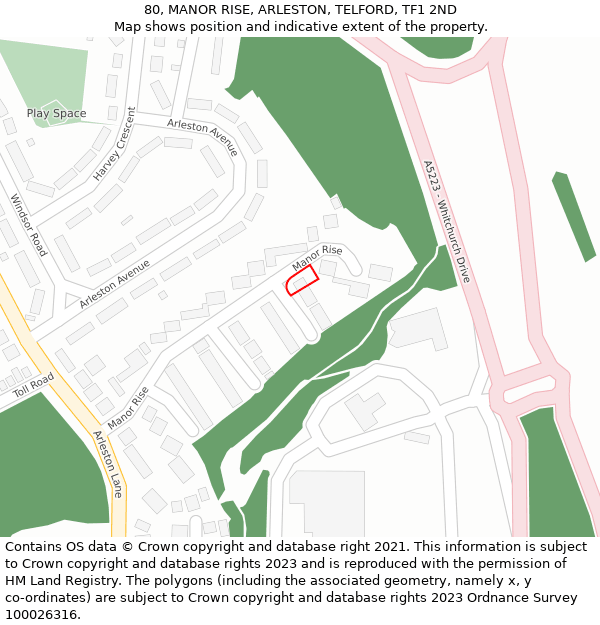 80, MANOR RISE, ARLESTON, TELFORD, TF1 2ND: Location map and indicative extent of plot