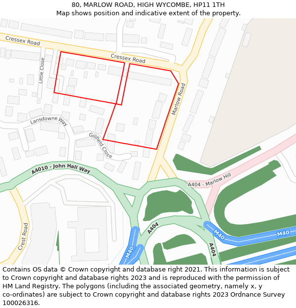 80, MARLOW ROAD, HIGH WYCOMBE, HP11 1TH: Location map and indicative extent of plot