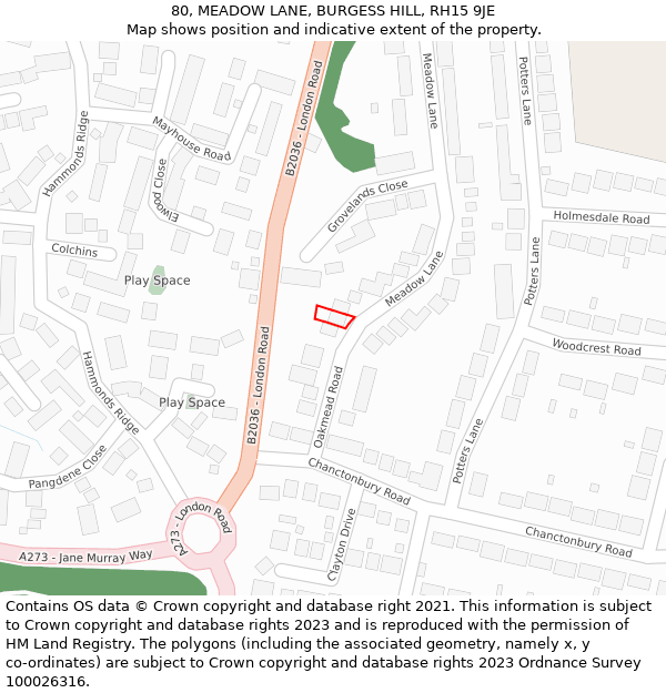 80, MEADOW LANE, BURGESS HILL, RH15 9JE: Location map and indicative extent of plot