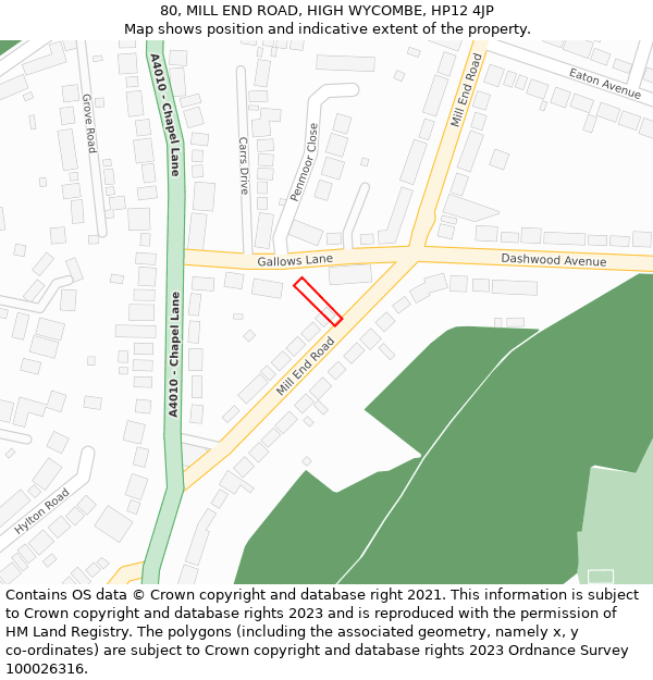 80, MILL END ROAD, HIGH WYCOMBE, HP12 4JP: Location map and indicative extent of plot
