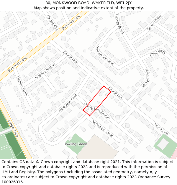 80, MONKWOOD ROAD, WAKEFIELD, WF1 2JY: Location map and indicative extent of plot