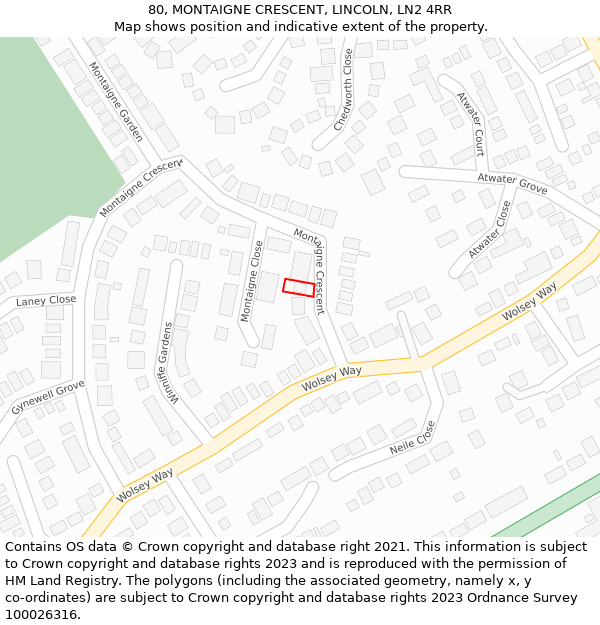 80, MONTAIGNE CRESCENT, LINCOLN, LN2 4RR: Location map and indicative extent of plot