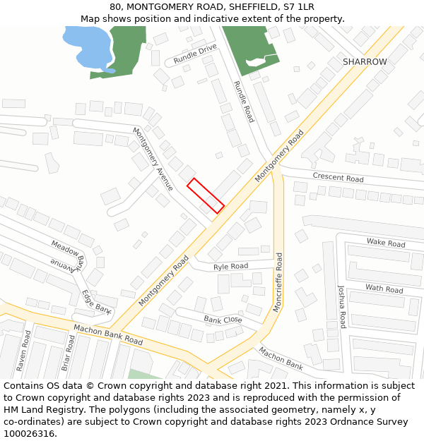 80, MONTGOMERY ROAD, SHEFFIELD, S7 1LR: Location map and indicative extent of plot