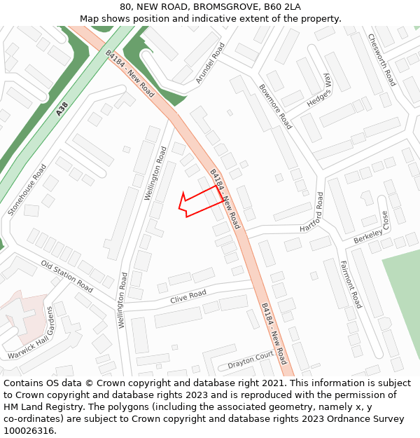 80, NEW ROAD, BROMSGROVE, B60 2LA: Location map and indicative extent of plot