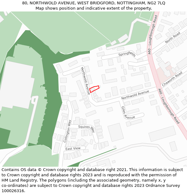80, NORTHWOLD AVENUE, WEST BRIDGFORD, NOTTINGHAM, NG2 7LQ: Location map and indicative extent of plot