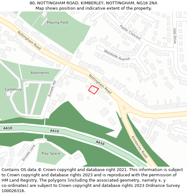 80, NOTTINGHAM ROAD, KIMBERLEY, NOTTINGHAM, NG16 2NA: Location map and indicative extent of plot