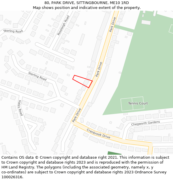 80, PARK DRIVE, SITTINGBOURNE, ME10 1RD: Location map and indicative extent of plot