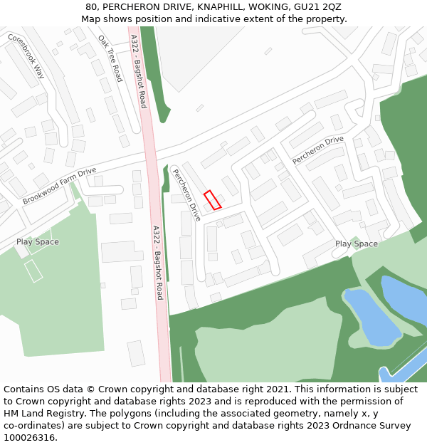 80, PERCHERON DRIVE, KNAPHILL, WOKING, GU21 2QZ: Location map and indicative extent of plot