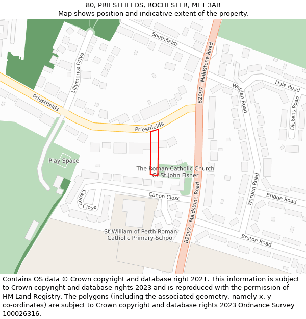 80, PRIESTFIELDS, ROCHESTER, ME1 3AB: Location map and indicative extent of plot