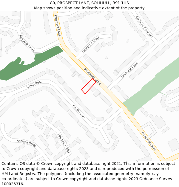 80, PROSPECT LANE, SOLIHULL, B91 1HS: Location map and indicative extent of plot