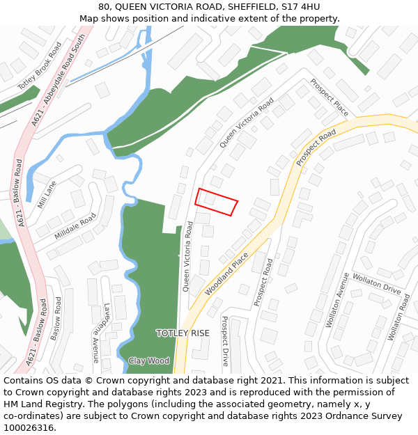 80, QUEEN VICTORIA ROAD, SHEFFIELD, S17 4HU: Location map and indicative extent of plot