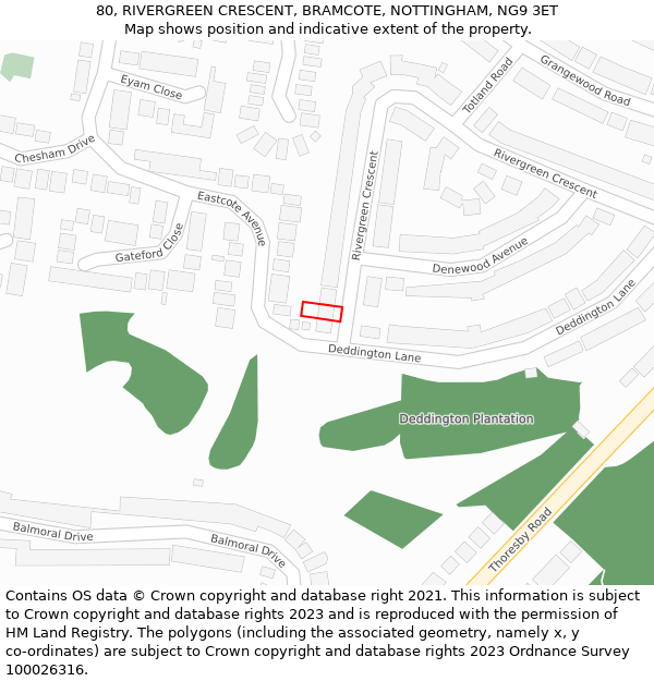 80, RIVERGREEN CRESCENT, BRAMCOTE, NOTTINGHAM, NG9 3ET: Location map and indicative extent of plot